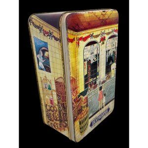 Vintage Destrooper Belgium Biscuit Tin With Charming Bakery Scene Artwork  16 Oz